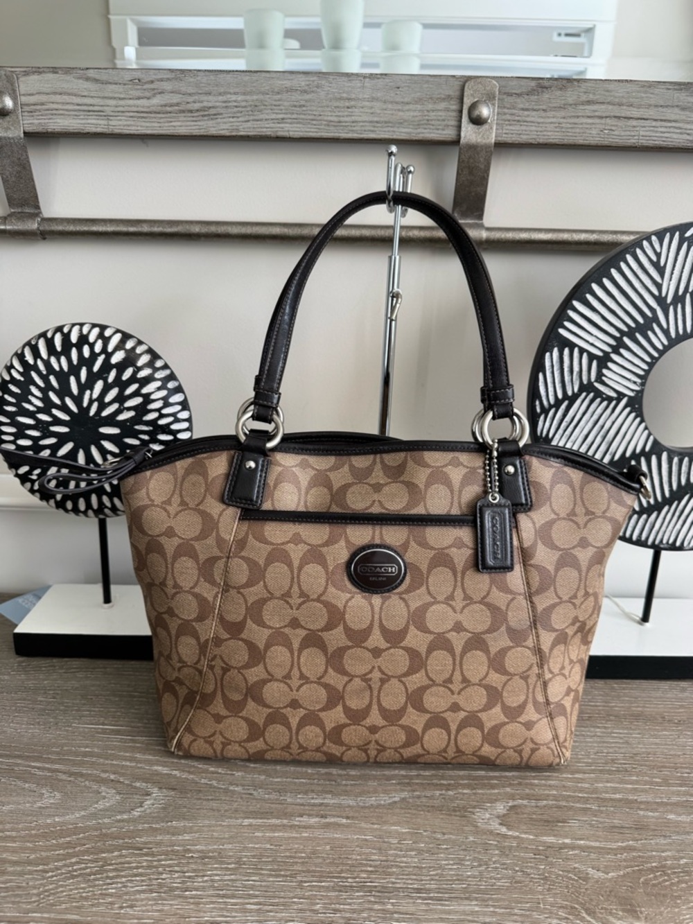 Coach Brown/Tan Signature Canvas Shoulder Bag